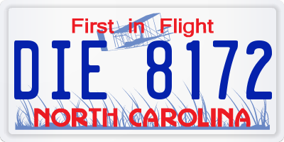 NC license plate DIE8172