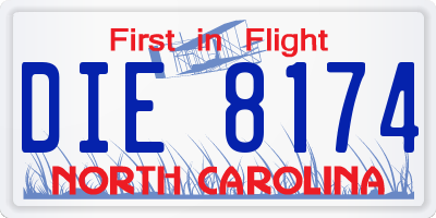 NC license plate DIE8174