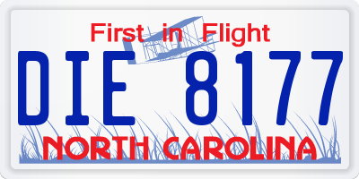 NC license plate DIE8177