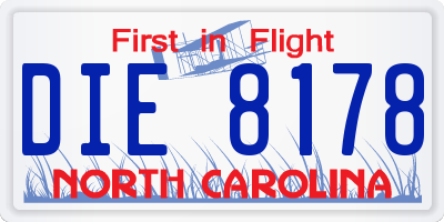 NC license plate DIE8178