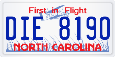 NC license plate DIE8190