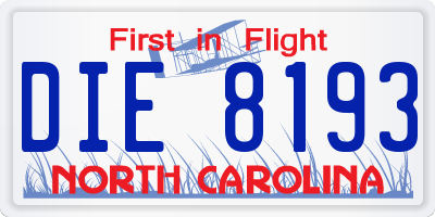 NC license plate DIE8193