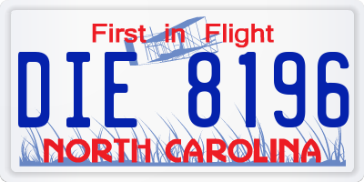 NC license plate DIE8196