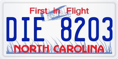 NC license plate DIE8203