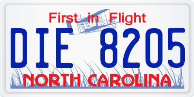 NC license plate DIE8205