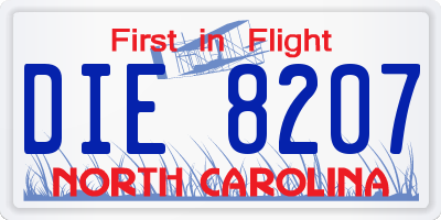 NC license plate DIE8207