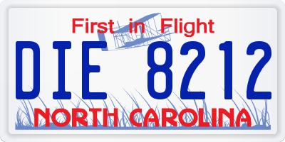 NC license plate DIE8212