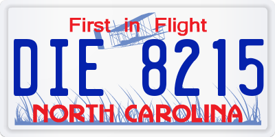 NC license plate DIE8215
