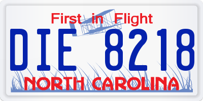 NC license plate DIE8218