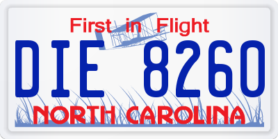 NC license plate DIE8260