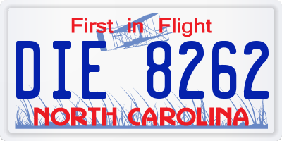 NC license plate DIE8262