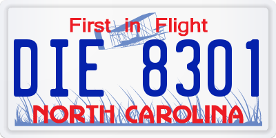 NC license plate DIE8301
