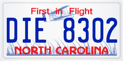 NC license plate DIE8302