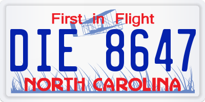 NC license plate DIE8647