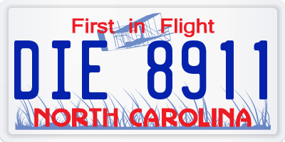 NC license plate DIE8911
