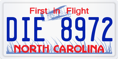 NC license plate DIE8972