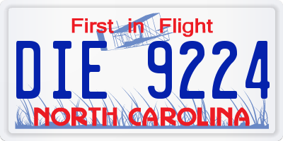NC license plate DIE9224