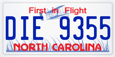NC license plate DIE9355