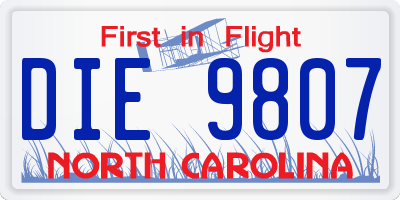 NC license plate DIE9807