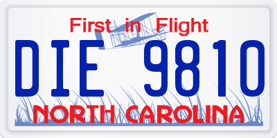NC license plate DIE9810