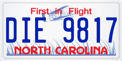 NC license plate DIE9817