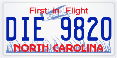 NC license plate DIE9820