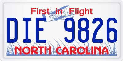NC license plate DIE9826