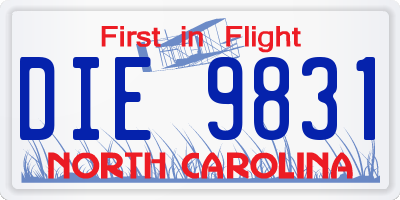 NC license plate DIE9831