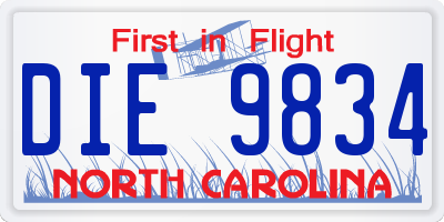 NC license plate DIE9834