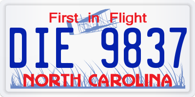 NC license plate DIE9837