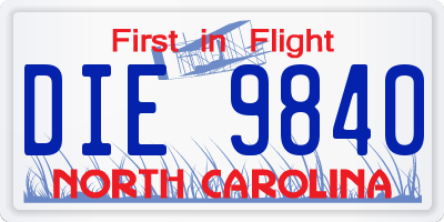 NC license plate DIE9840