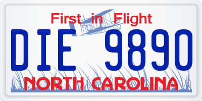 NC license plate DIE9890