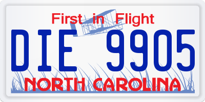 NC license plate DIE9905