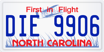 NC license plate DIE9906