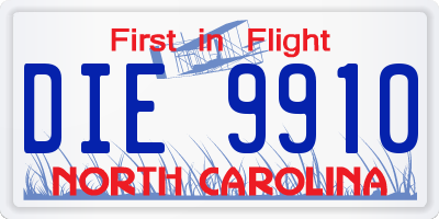 NC license plate DIE9910