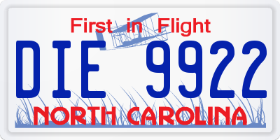 NC license plate DIE9922
