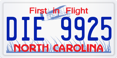 NC license plate DIE9925