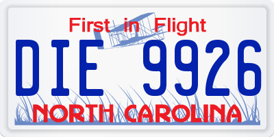 NC license plate DIE9926