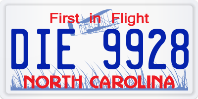 NC license plate DIE9928