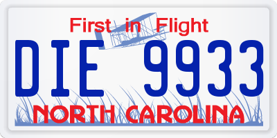 NC license plate DIE9933