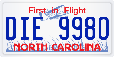 NC license plate DIE9980