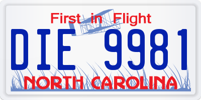 NC license plate DIE9981