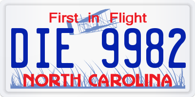 NC license plate DIE9982