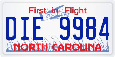 NC license plate DIE9984