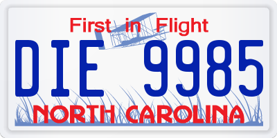 NC license plate DIE9985