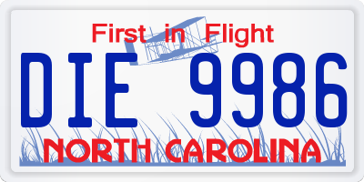 NC license plate DIE9986