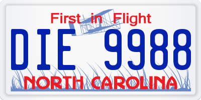 NC license plate DIE9988