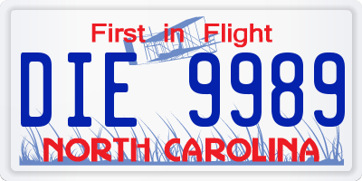 NC license plate DIE9989