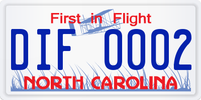 NC license plate DIF0002