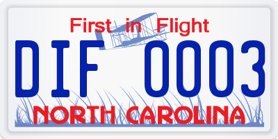 NC license plate DIF0003